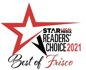 Logo with a red and black star, text reads "Star Local Media Readers' Choice 2021, Best of Frisco," recognized for excellence in oncology massage and injury recovery massage.