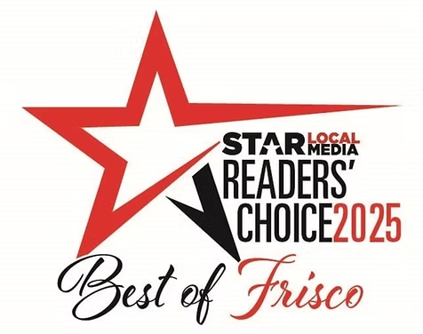 A red and black star logo with text: "Star Local Media Readers' Choice 2025 Best of Frisco," highlighting excellence in therapeutic massage Frisco TX.